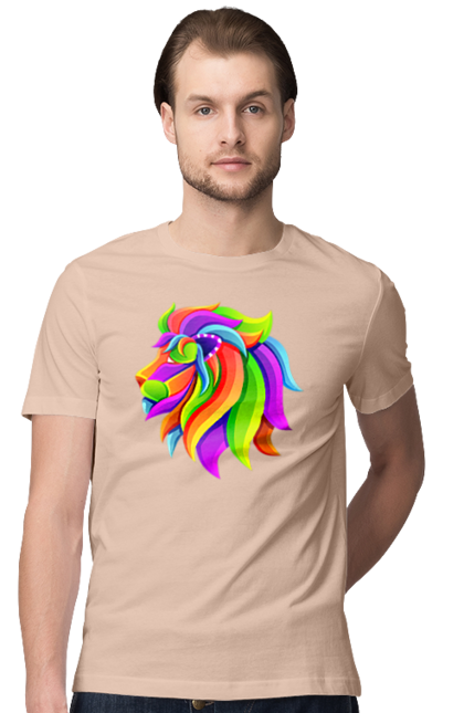 Men's t-shirt with prints Lion. Animal, art, bright, king of beasts, lion, lion, mane, picture. 2070702