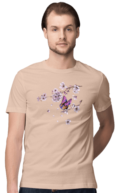 Men`s t-shirt with prints Butterfly And Sakura. Butterfly, sakura, spring, wood. 2070702