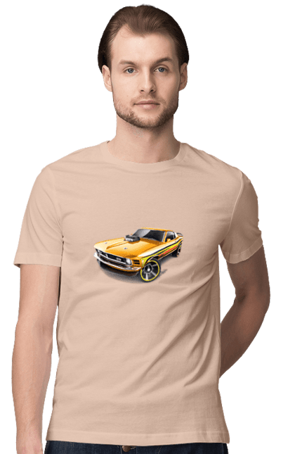 Футболка чоловіча з принтом "Форд мустанг". Американська легенда, жовтий мустанг, культове авто, мустанг, потужне авто, форд мустанг, шелбі. 2070702