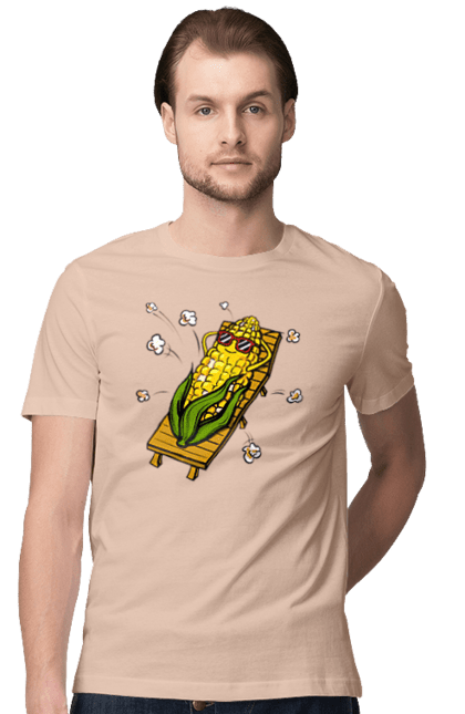 Футболка чоловіча з принтом "Кукурудза Загоряє На Лежаках". Кукурудза, лежак, попкорн. 2070702