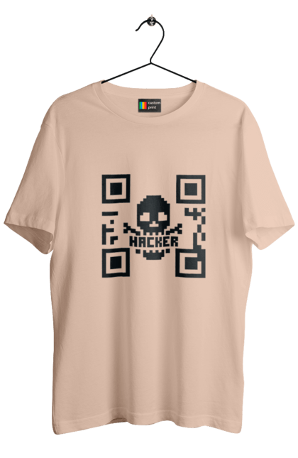 Футболка чоловіча з принтом "Хакер hacker". Geek, hacker, ios, qr code, qr код, ай ті, айтішник, геймер, гік, іт, мем, позитив, пранк, програміст, розробник, хакер. 2070702