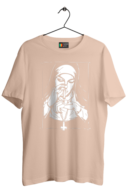 Футболка чоловіча з принтом "Монашка нюхає порошок". Крута, метал, модна, молодіжна, популярна, рок, хрест, черниця, черниця нюхає порошок. 2070702