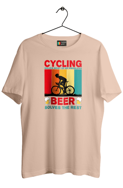 Футболка чоловіча з принтом "Cycling Beer". Алкоголь, брутальні, велосипед, веселі, для спортсменів, літні, пиво, спорт, чоловічі. 2070702