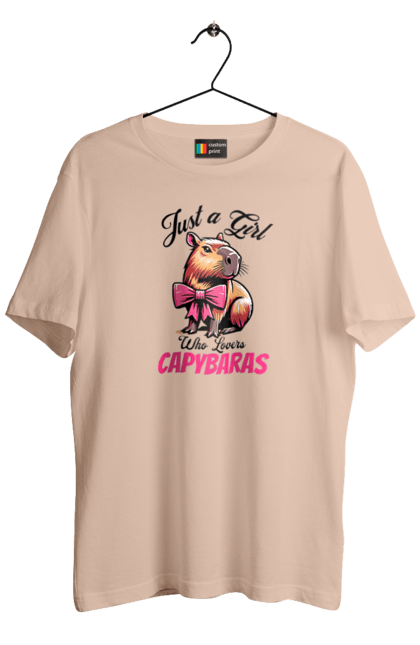 Men's t-shirt with prints Capybara. Animal, bow, capybara, pink, rodent. 2070702