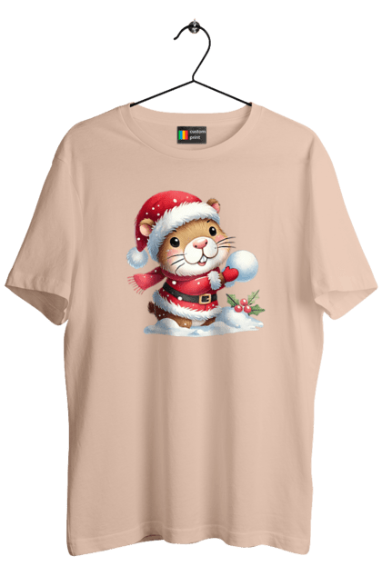 Men's t-shirt with prints Capybara playing snowballs. Animal, capybara, christmas, christmas capybara, game, gift, holiday, new year, santa, snowballs. 2070702