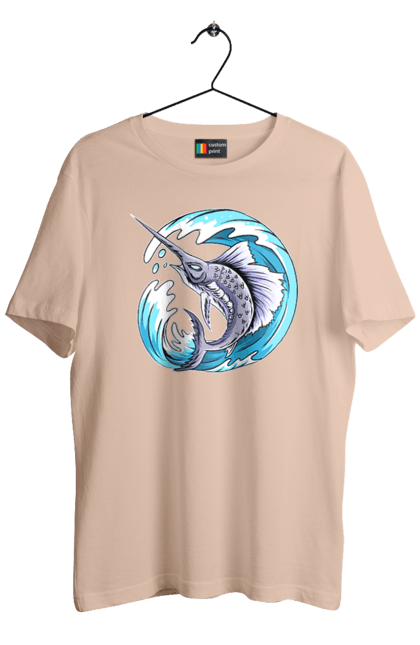 Men`s t-shirt with prints Fish Sword And Wave. Swordfish, wave. 2070702