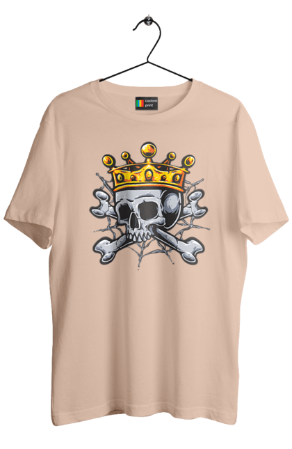 Men's t-shirt with prints Skull with crown. Bones, crown, king, scull, teeth, web. 2070702