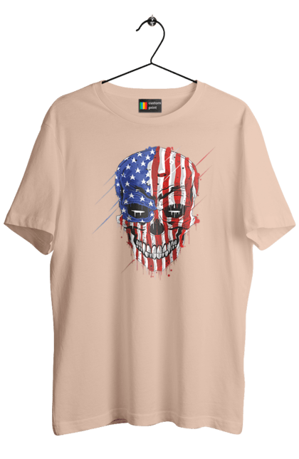 Men's t-shirt with prints Skull with flag. Bones, eagle, flag, scull, smile, teeth, usa. 2070702