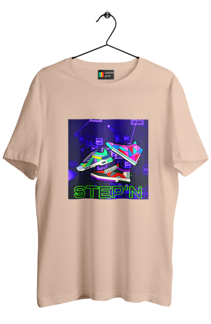 Футболка чоловіча з принтом "Step`n". Віртуальні кросівки, крипта, криптовалюти, нфт, нфт кросівки, солана, степен. 2070702