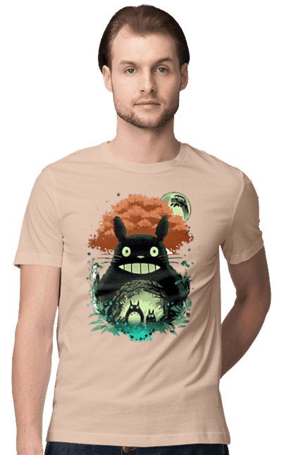 Men's t-shirt with prints Totoro. Adventures, anime, comedy drama, fantasy, film, my neighbor totoro, tv series. 2070702