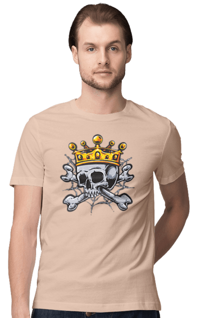 Men's t-shirt with prints Skull with crown. Bones, crown, king, scull, teeth, web. 2070702