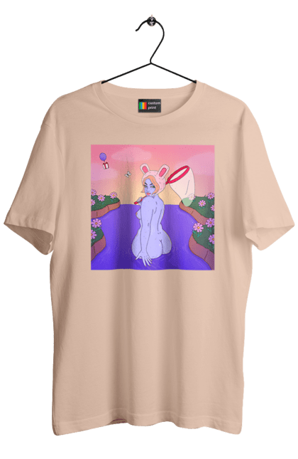 Men`s t-shirt with prints Purple Girl On The Hunt. Girl, naked, net. 2070702
