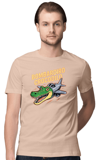 Футболка чоловіча з принтом "Bombardino Crocodilo". Bombardino, bombardino crocodilo, crocodilo, бомбардиро крокодило, бомбардіно крокоділо, крокодил, крокодил літак, крокодил мем, мем бомбардине крокодило, меми. 2070702