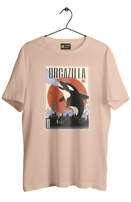 Футболка чоловіча з принтом "Косатказілла". Japan print, japanese, japanese art, japanese poster, japanese poster orca, ocean wildlife, orca, orcazilla, косатка, косатказілла. 2070702