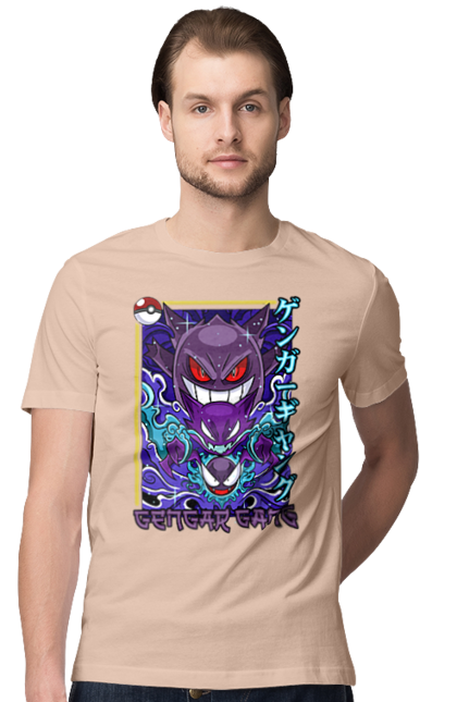 Men's t-shirt with prints Pokemon Gengar. Anime, fushigibana, games, gengar, nintendo, pokemon, pokemon go. 2070702