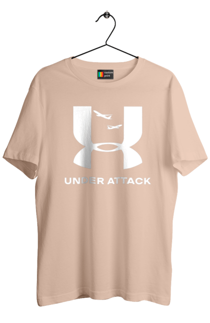 Футболка чоловіча з принтом "Under Attack white". Андер армор, бренди, гумор, приколи, прикольні, ундер армор. 2070702