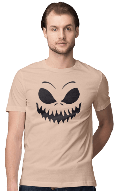 Men's t-shirt with prints Halloween pumpkin face. Costume, halloween, holiday, october, october 31, pumpkin, scary, sweets, trick or treat. 2070702