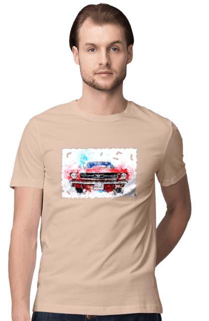 Men`s t-shirt with prints Mustang car. Car, donations, help, horse, mustang, mustang car, paypal, road, ukraine, wheel. 2070702