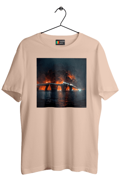 Футболка чоловіча з принтом "Кримський мост горить". Армія росії, армія україни, годить, зсу, крим, мост, удар, удар зсу. 2070702