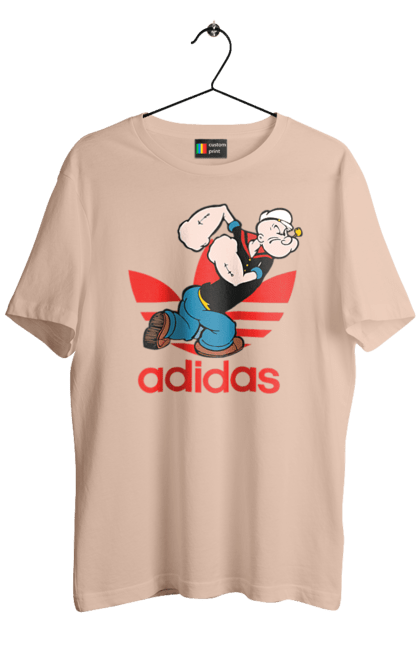 Футболка чоловіча з принтом "Adidas Моряк Попай". Adidas, popeye the sailor, адідас, комікс, моряк, мультфільм, серіал, трубка. 2070702