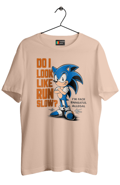 Men's t-shirt with prints Sonic the Hedgehog. Comic, hedgehog, mascot, multisterial, sega, sonic, sonic the hedgehog, video game. 2070702