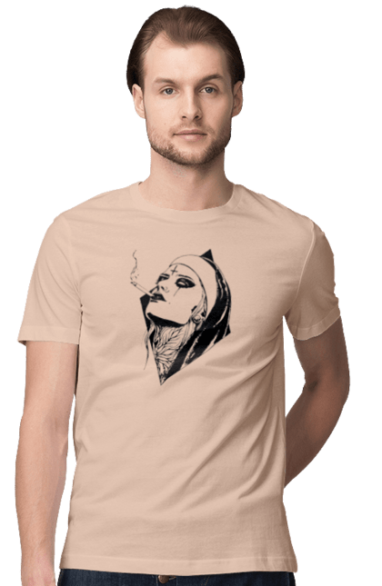 Men`s t-shirt with prints Nun. Cigarettes, cool, girl, tattoo. 2070702