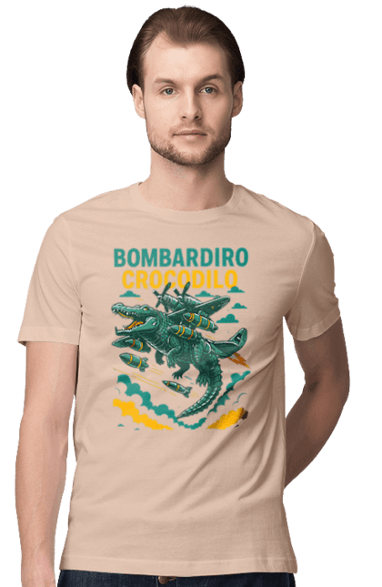 Футболка чоловіча з принтом "Bombardino Crocodilo". Bombardino, bombardino crocodilo, crocodilo, бомбардіно крокоділо, крокодил, крокодил літак, крокодил мем, мем, мем бомбардине крокодило. 2070702