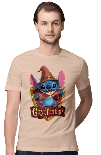 Men's t-shirt with prints Stich Gryffindor. Faculty, franchise, gryffindor, harry potter, hogwarts, stich. 2070702