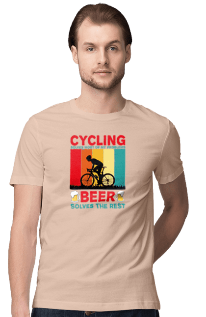 Футболка чоловіча з принтом "Cycling Beer". Алкоголь, брутальні, велосипед, веселі, для спортсменів, літні, пиво, спорт, чоловічі. 2070702