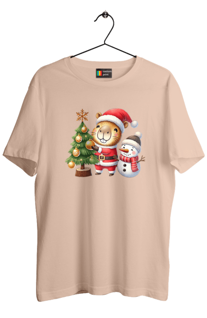 Men's t-shirt with prints Christmas Capybara with a Tree. Animal, capybara, christmas, christmas capybara, christmas tree, gift, holiday, new year, new year`s gift, santa. 2070702