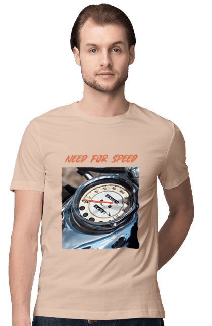 Футболка чоловіча з принтом "Мото 3". Байкер, дорогая, мотоцикл, ретро, скорость, спидометр, стиль жизни. 2070702