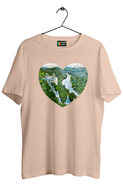 Men`s t-shirt with prints Святогорская лавра. Church, donetsk region, forest, landscape, monastery, river, svyatogorsk, ukraine. 2070702