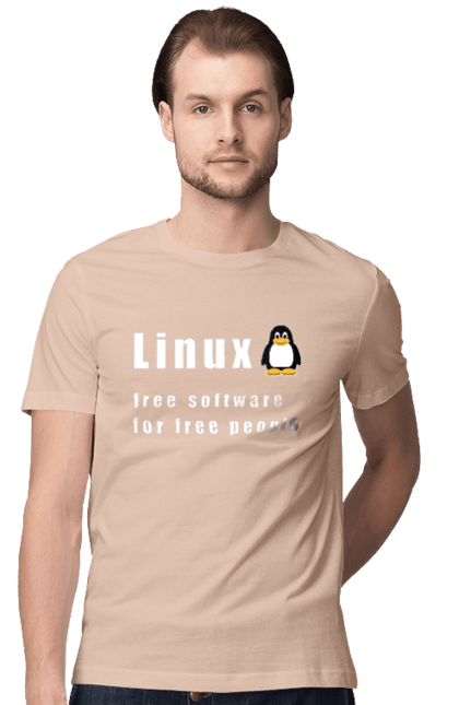 Футболка чоловіча з принтом "Linux Вільний Для Вільних". Linux, адміністратор, айті, айтішник, безкоштовна, безкоштовно, білий, вільна, доступність, незалежність, операційна система, ос, пінгвін, програміст, програмне забезпечення, свобода, сервер, сисадмін, система, системний адміністратор, софт, текст. 2070702