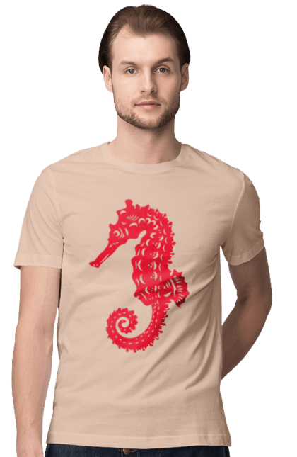 Футболка чоловіча з принтом "Морський коник". Відпочинок, квіти, літні канікули, літо, море, морський коник, морські жителі. 2070702