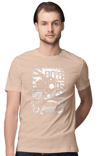 Men`s t-shirt with prints 80 E, Machine And Music. 80, 80s, machine, music. 2070702