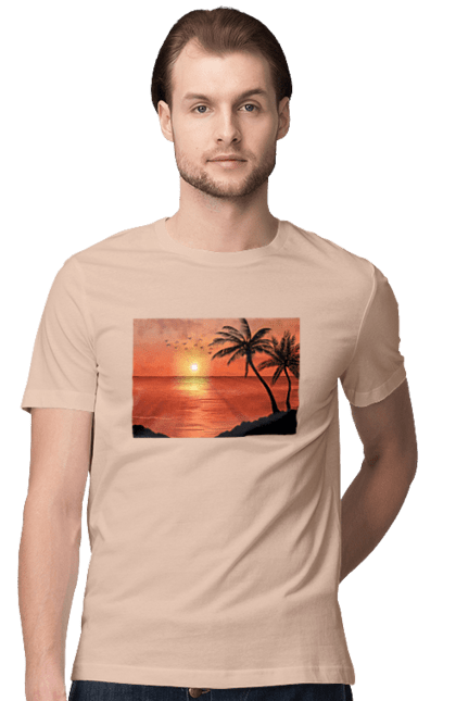 Men`s t-shirt with prints West Palm Sea. Palm trees, sea, shore. 2070702