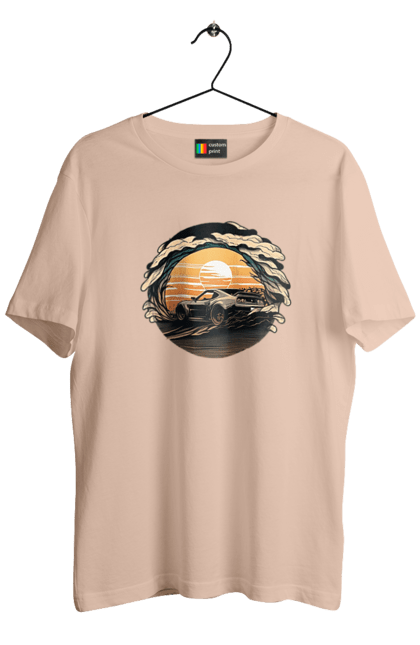 Футболка чоловіча з принтом "Додж на заході сонця". Авто, автомобіль, додж, машина, машини. 2070702