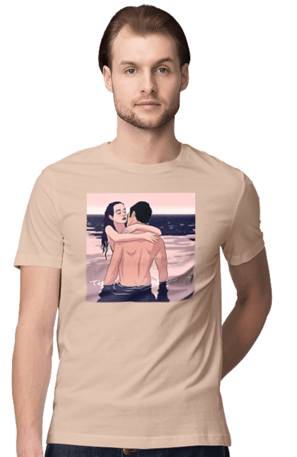Футболка чоловіча з принтом "Парочка Обнімається В Річці". Голо, кохання, пара. 2070702