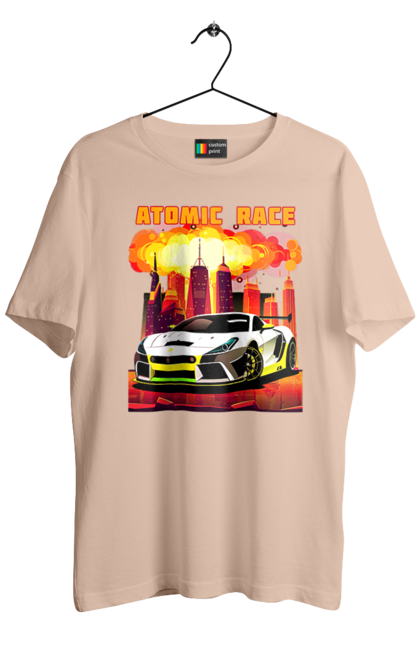Футболка чоловіча з принтом "Атомна гонка". Авто, автомобіль, атомні перегони, гонки, гоночні машини, спортивна машина, спорткар. 2070702