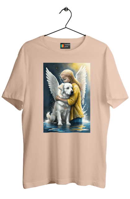 Футболка чоловіча з принтом "Дівчинка та собака ангел [память загиблим тваринам]". Дівчинка та собака, крим, нова каховка, память загиблим тваринам, собака ангел, україна, херсон. 2070702