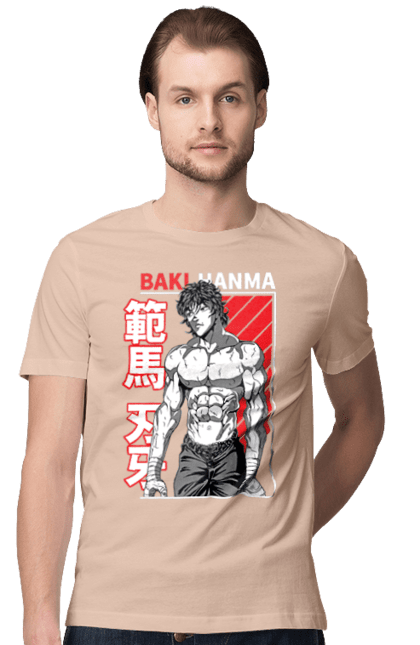 Men's t-shirt with prints Hanma Baki. Anime, baki fighter, hanma baki, manga, martial arts, tv series. 2070702