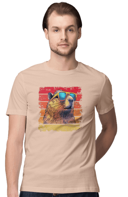 Men's t-shirt with prints Capybara. Animal, capybara, glasses, rodent. 2070702