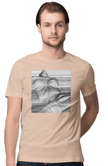 Футболка чоловіча з принтом "Дівчина В Смужку". Гола, сиськи. 2070702