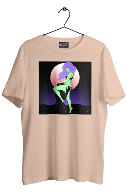 Футболка чоловіча з принтом "Зелена Дівчина І Місяць". Інопланетянка, місяць. 2070702