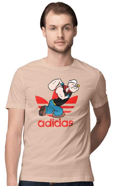 Футболка чоловіча з принтом "Adidas Моряк Попай". Adidas, popeye the sailor, адідас, комікс, моряк, мультфільм, серіал, трубка. 2070702