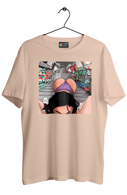 Футболка чоловіча з принтом "Дівчина На Колінах Перед Хлопчиною". Гола, жопа, на колінах, смоктати. 2070702