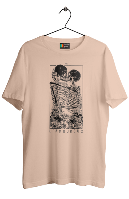 Men's t-shirt with prints Skeletons in love. Bones, kiss, love, scull, skeletons, tarot, teeth. 2070702