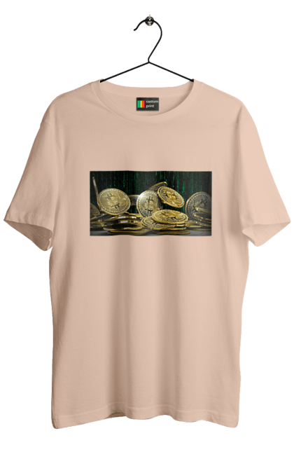 Футболка чоловіча з принтом "Біткойн". Багатство, біткойн, валюта, гроші, криптовалюта, курс, майнінг, матриця, монета, розкіш, цифровий світ. 2070702