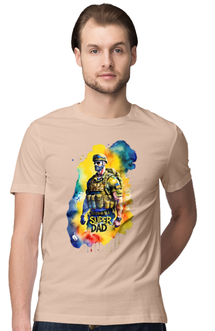 Футболка чоловіча з принтом "Супер тато ЗСУ". День батька, день тата, зсу, люблю тата, супер, супер тато, супер тато зсу, тато, тато зсу, україна. 2070702