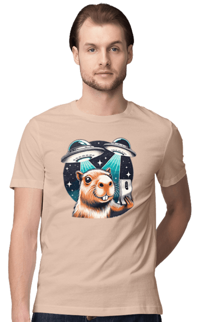 Men's t-shirt with prints Capybara. Aliens, animal, capybara, rodent, space, ufo. 2070702